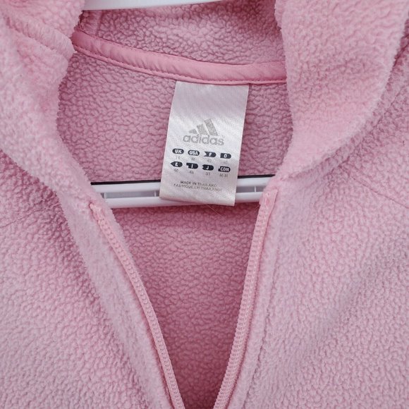 Adidas Shirt Women's L/S Full Zip Hooded Sweatshirt Three Stripe Fleece Pink Sm - Picture 7 of 12